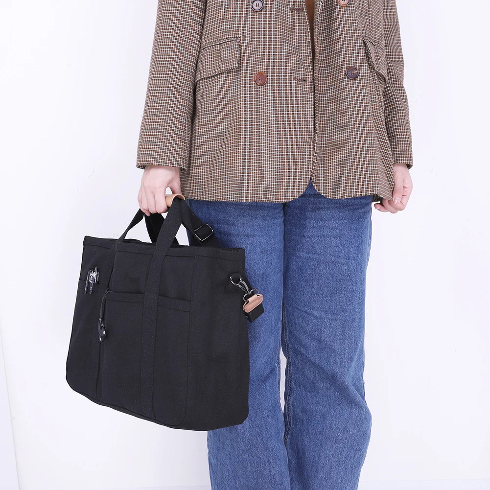Women’s large-capacity canvas tote bag – multi-pocket casual shopping & travel handbag with adjustable shoulder strap