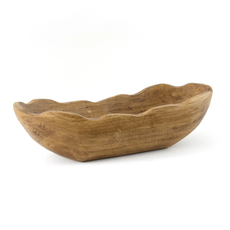 Indoor Decorative Dough Bowl – Hand-Carved Paulownia Wood Centerpiece | Rustic Tabletop Home Décor Accent