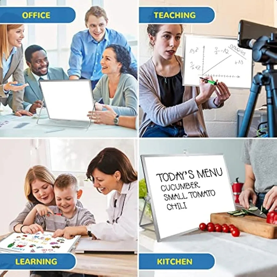 Large Magnetic Desktop Whiteboard – 16×12 in Double-Sided Dry Erase Board with Stand, Markers & Magnets