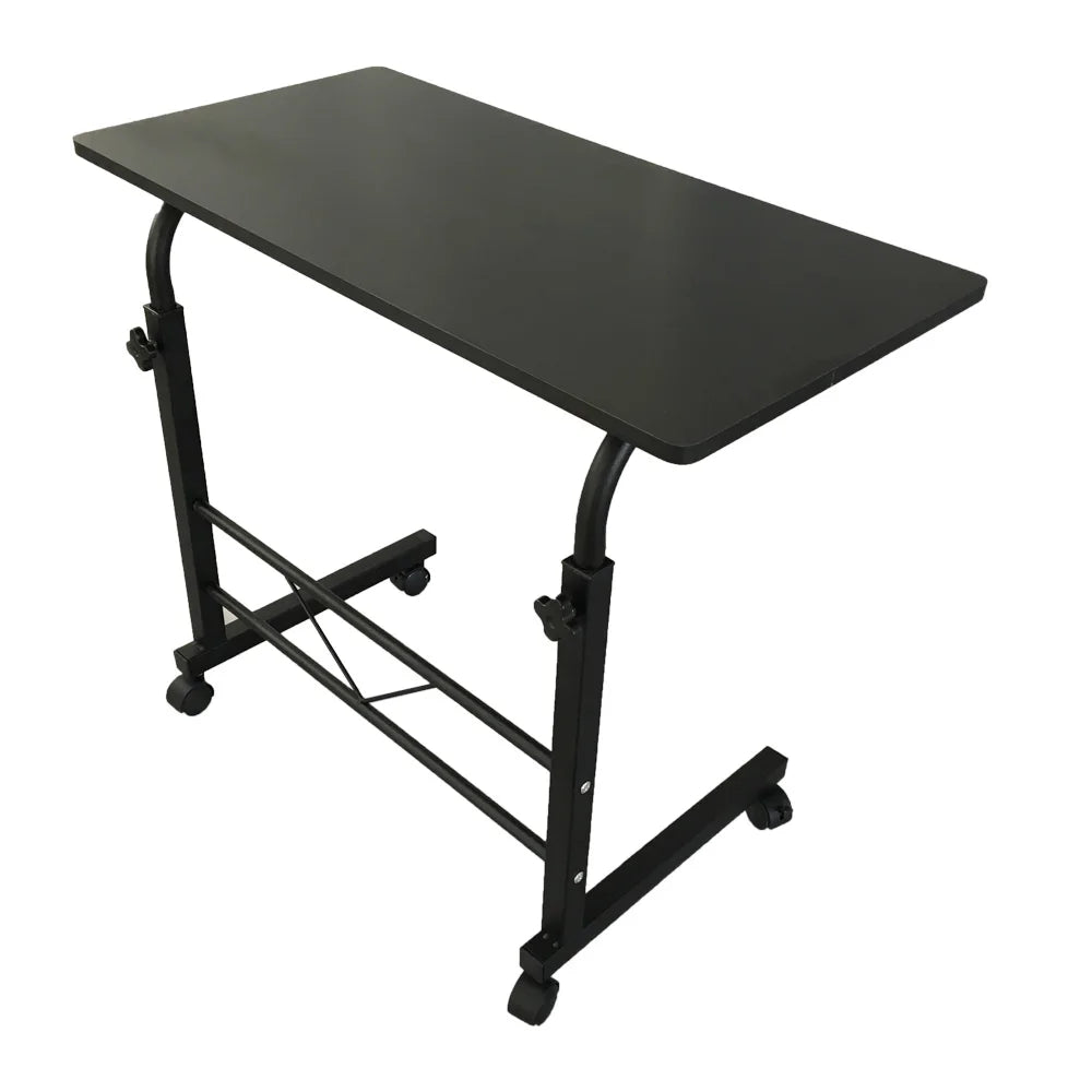 🖥️ Black Pipe Rack Computer Desk – Adjustable Height Mobile Side Table with Wheels & 60cm Particleboard Surface