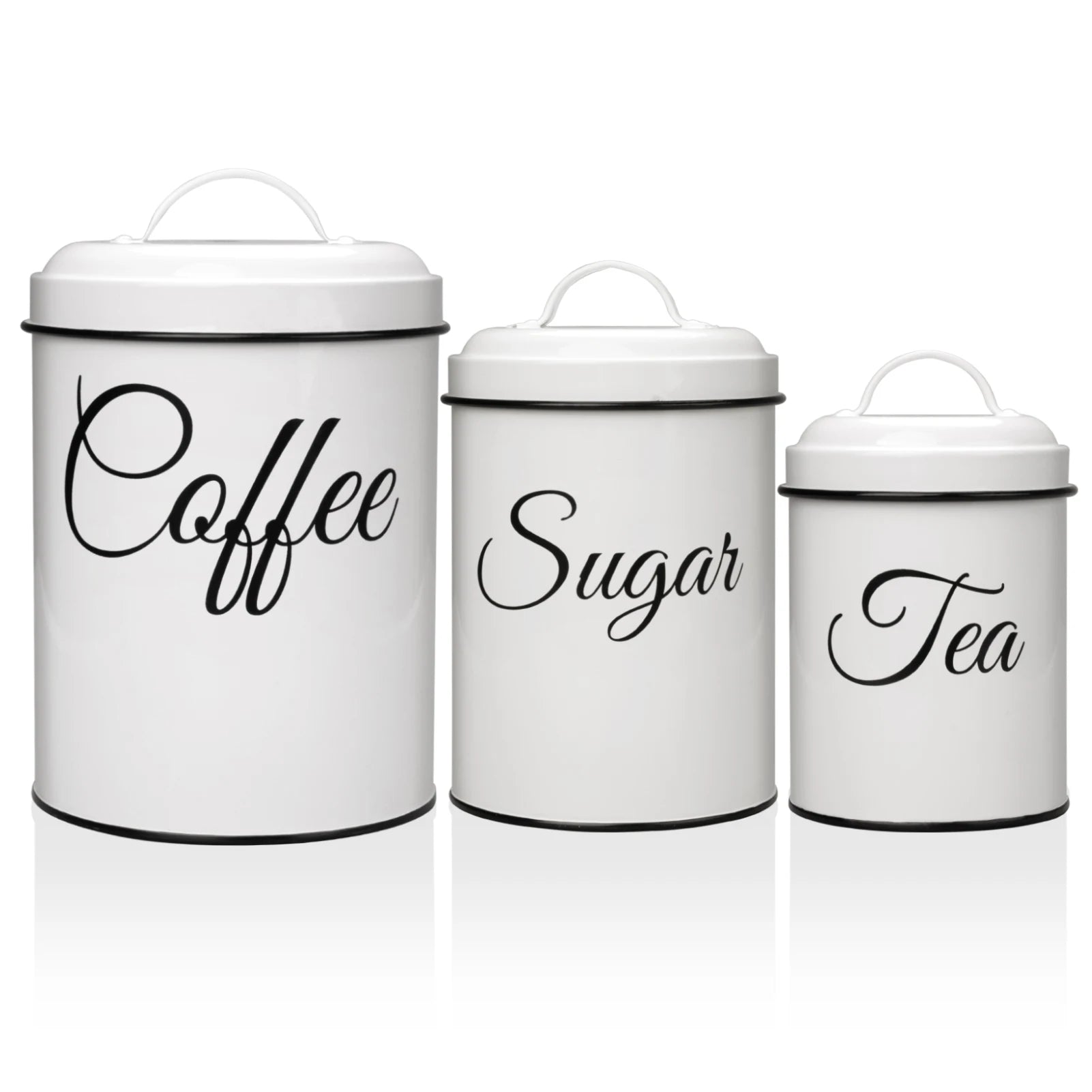 3-Piece Airtight White Vintage Kitchen Canister Set – Countertop Storage for Coffee, Tea & Sugar