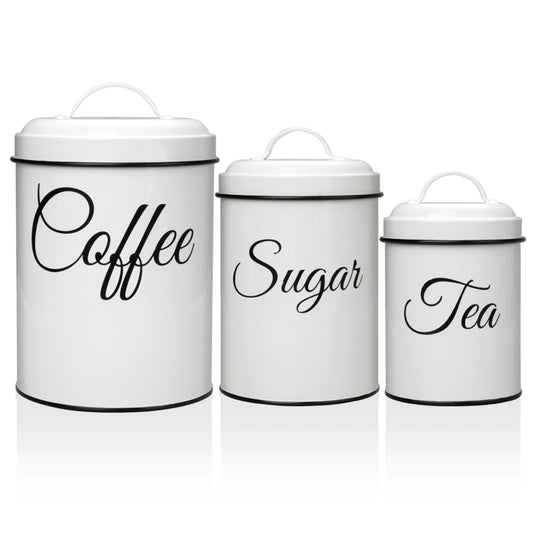 3-Piece Airtight White Vintage Kitchen Canister Set – Countertop Storage for Coffee, Tea & Sugar