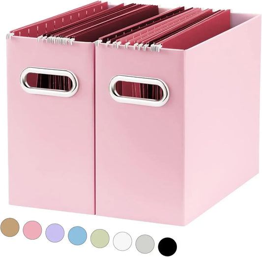 Collapsible File Organizer Box – 2-Pack Portable Storage with Handle for Office & Home (Pink) 📁