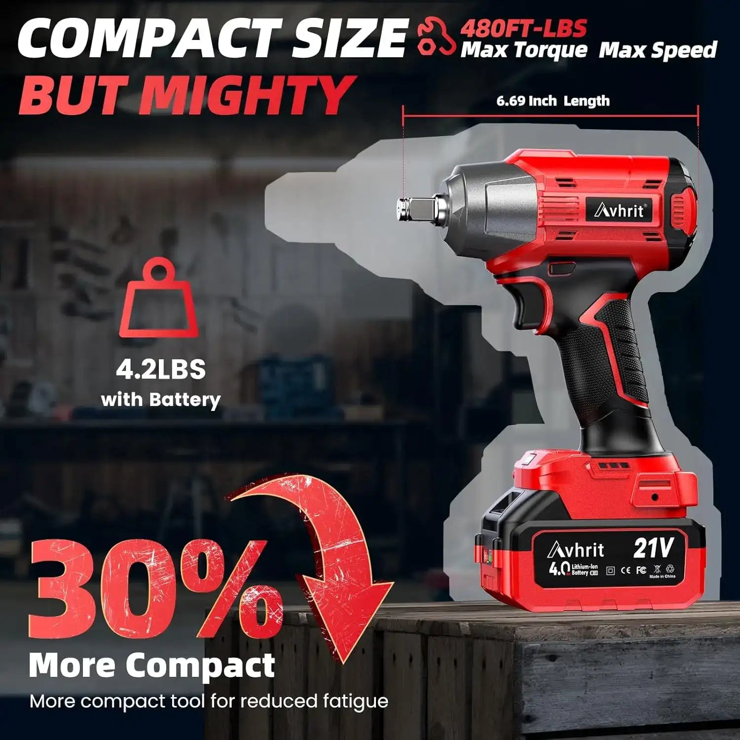 Cordless 1/2″ Drive Impact Wrench – 480 ft-lbs (650 N·m) Max Torque with 4000 mAh Battery & 4 Sockets