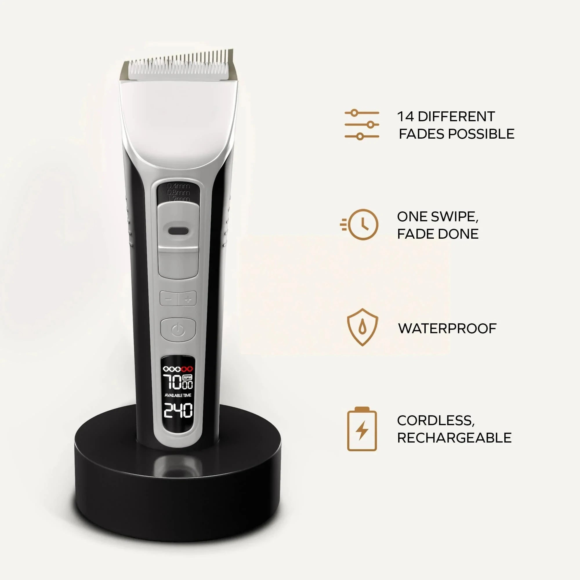 Professional Hair Clipper – Titanium Ceramic Blade, USB Rechargeable Hair Trimmer with LCD Display for Barbers