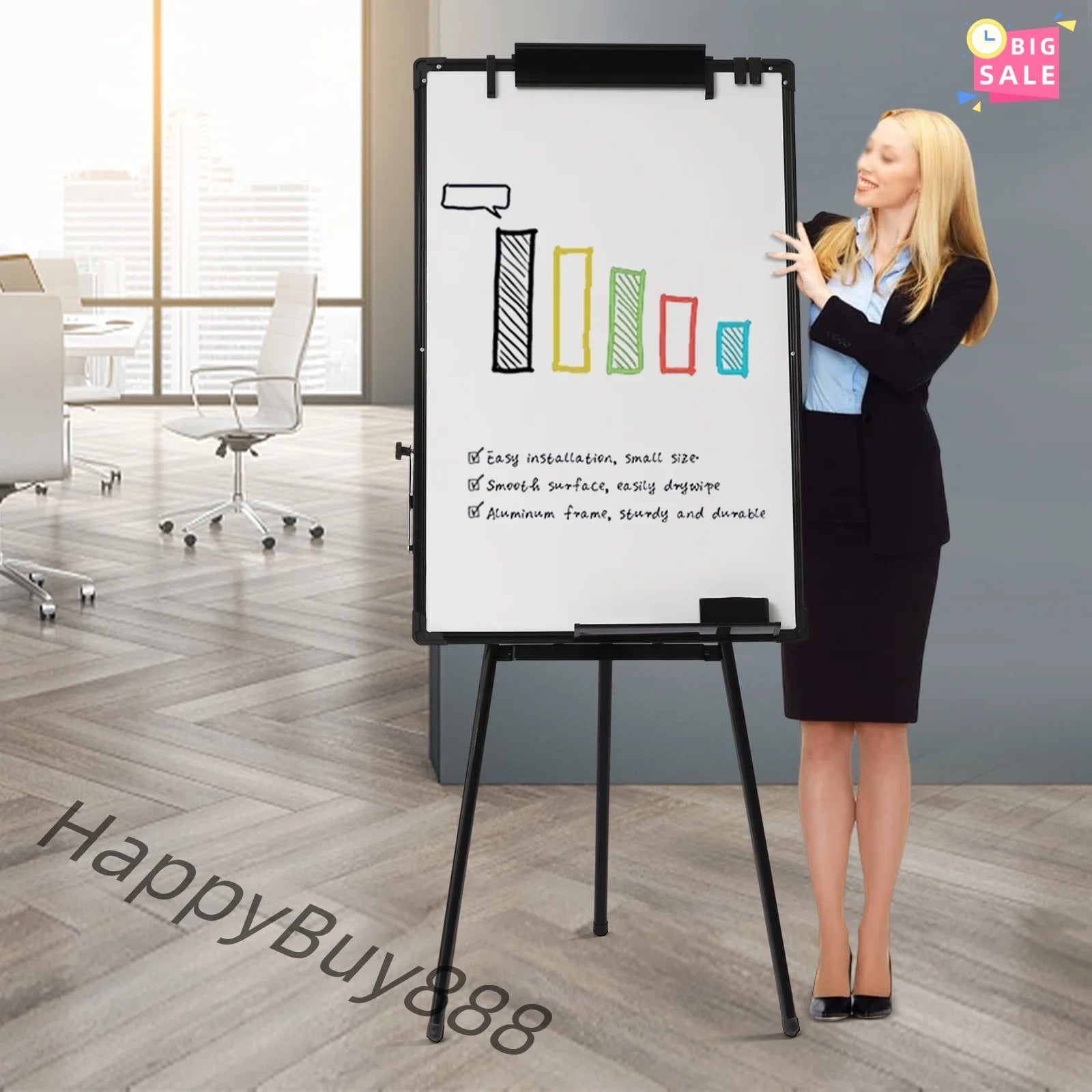 Adjustable Flip-Chart Whiteboard Tripod – 91 × 61 cm Magnetic Dry-Erase Easel for Office, School & Home