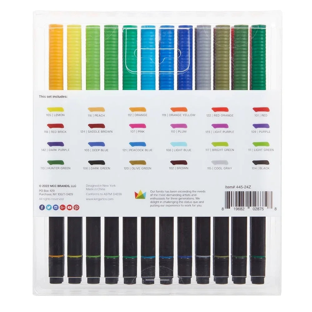 Pro Twin Tip Brush Pens Set – 24 Vibrant Water-Based Colors for Lettering, Sketching & Illustration