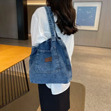 Women’s Large Capacity Denim Tote Bag – Solid Colour Casual Shopping Handbag