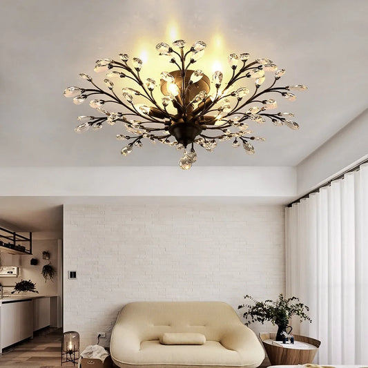 5-Lights Crystal Chandelier – Vintage Branches Ceiling Pendant Lamp, Elegant Decorative Lighting Fixture
