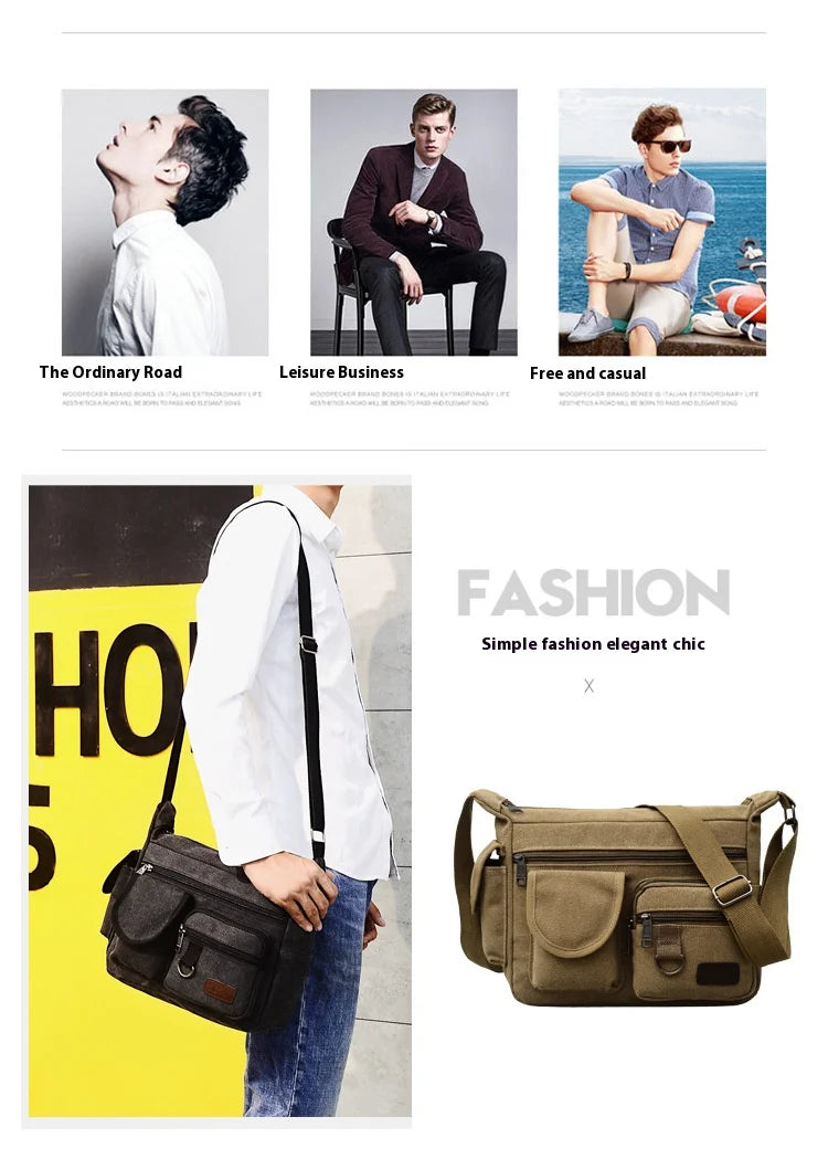 Men’s Canvas Messenger Bag – Casual Travel Shoulder Bag with Multi-Pocket & Adjustable Strap