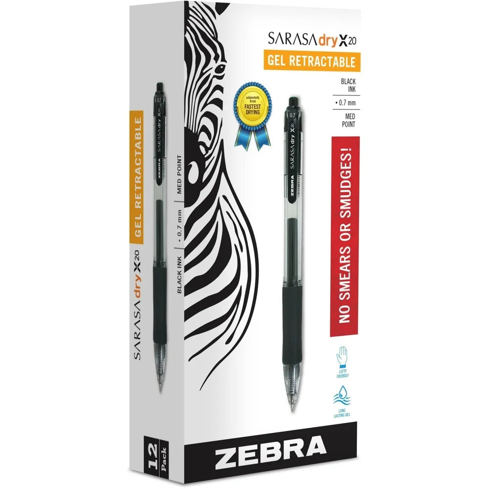 Sarasa Gel Ink Pens – 12-Pack Retractable 0.7mm Black Rapid-Dry Ink Pens with Soft Grip ✍️