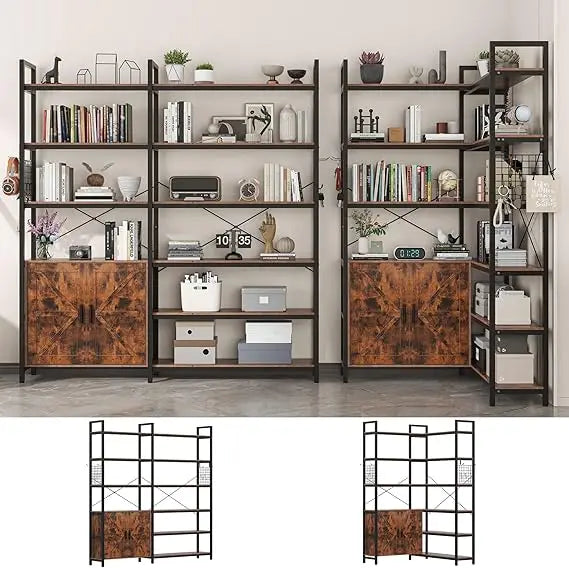 5-Tier L-Shaped Corner Bookcase – White & Gold Modern Display Shelf with Adjustable Feet & Anti-Tip Design