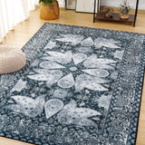 Vintage Floral Accent Area Rug – Soft Fluffy Large Carpet for Bedroom & Living Room Home Décor