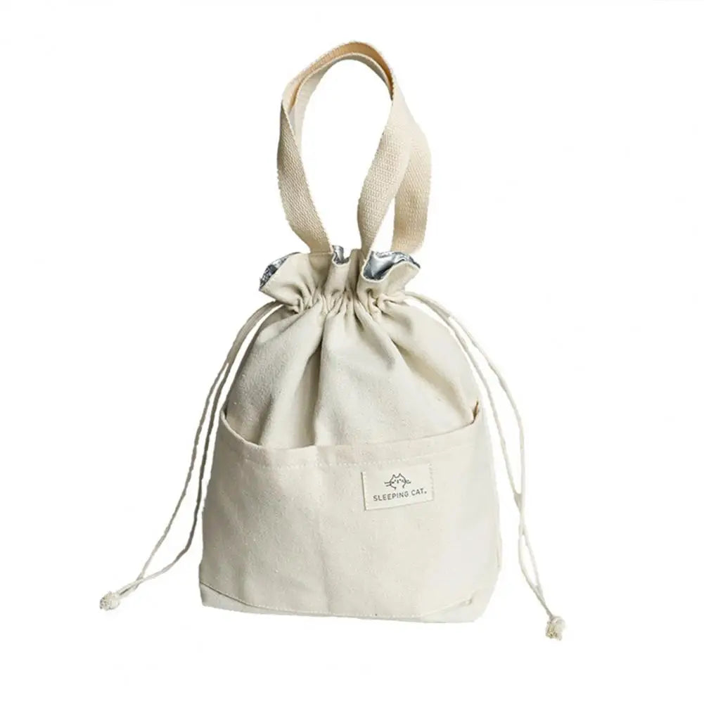 Japanese-Style Bento Lunch Bag – Large Capacity Drawstring Pouch with Insulated Aluminum Foil Liner