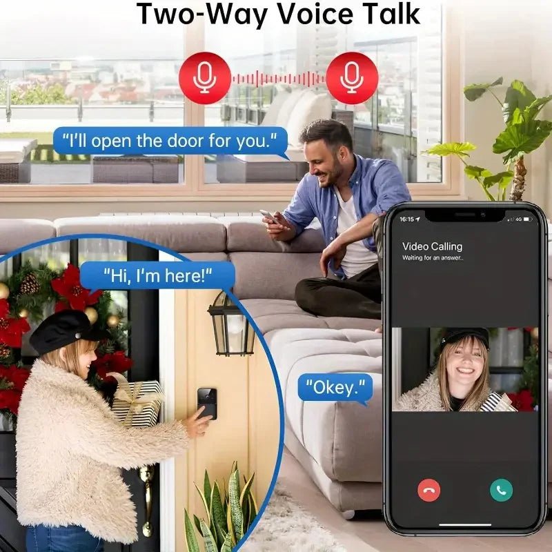 HD Wireless WiFi Doorbell Camera – Waterproof Smart Video Doorbell with Outdoor Security Camera, Two-Way Audio & Night Vision