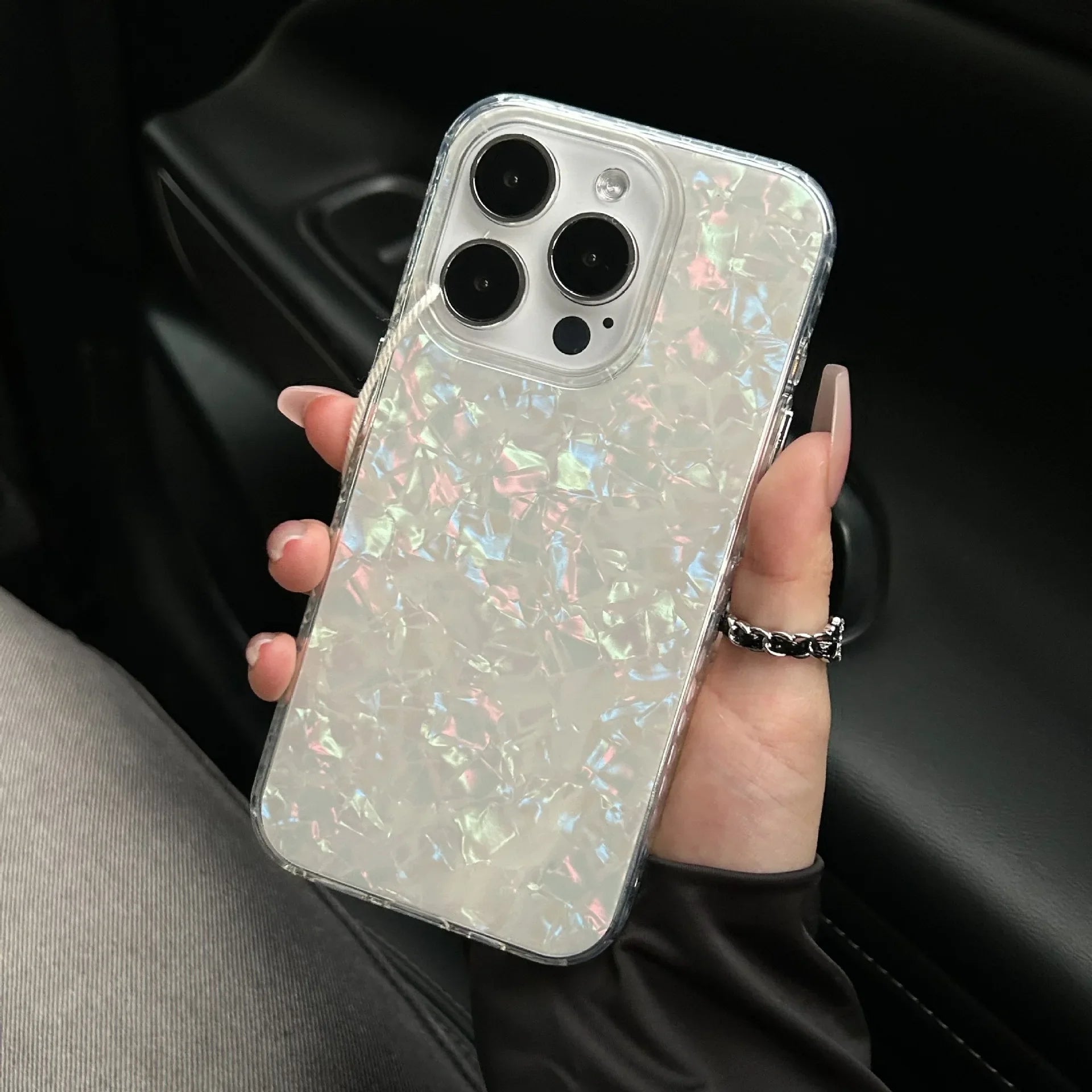 Luxury Glitter Shell Pattern Laser Case – Shockproof Soft IMD Back Cover for iPhone 7/8 Plus, X/XS/XR, 11–16 Pro Max