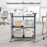 Rolling Utility Cart Folding Cart with Wheels - 3 Tier Collapsible Metal Cart - PulinGO