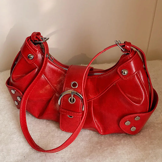 Women’s Y2K Punk Under-Arm Shoulder & Crossbody Bag – Solid PU Leather Handbag