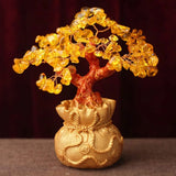 Crystal Money-Bag Tree Figurine – Yellow “Lucky Wealth” Lemon Quartz Feng-Shui Ornament for Home Décor