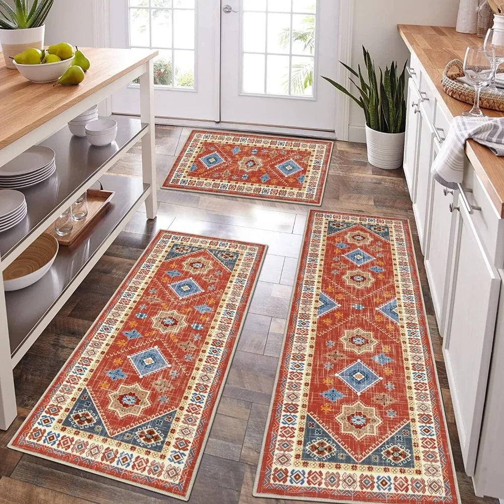 3PCS Kitchen Rug Set – Washable Non-Slip Mats for Kitchen, Hallway & Laundry Room, Holiday Décor