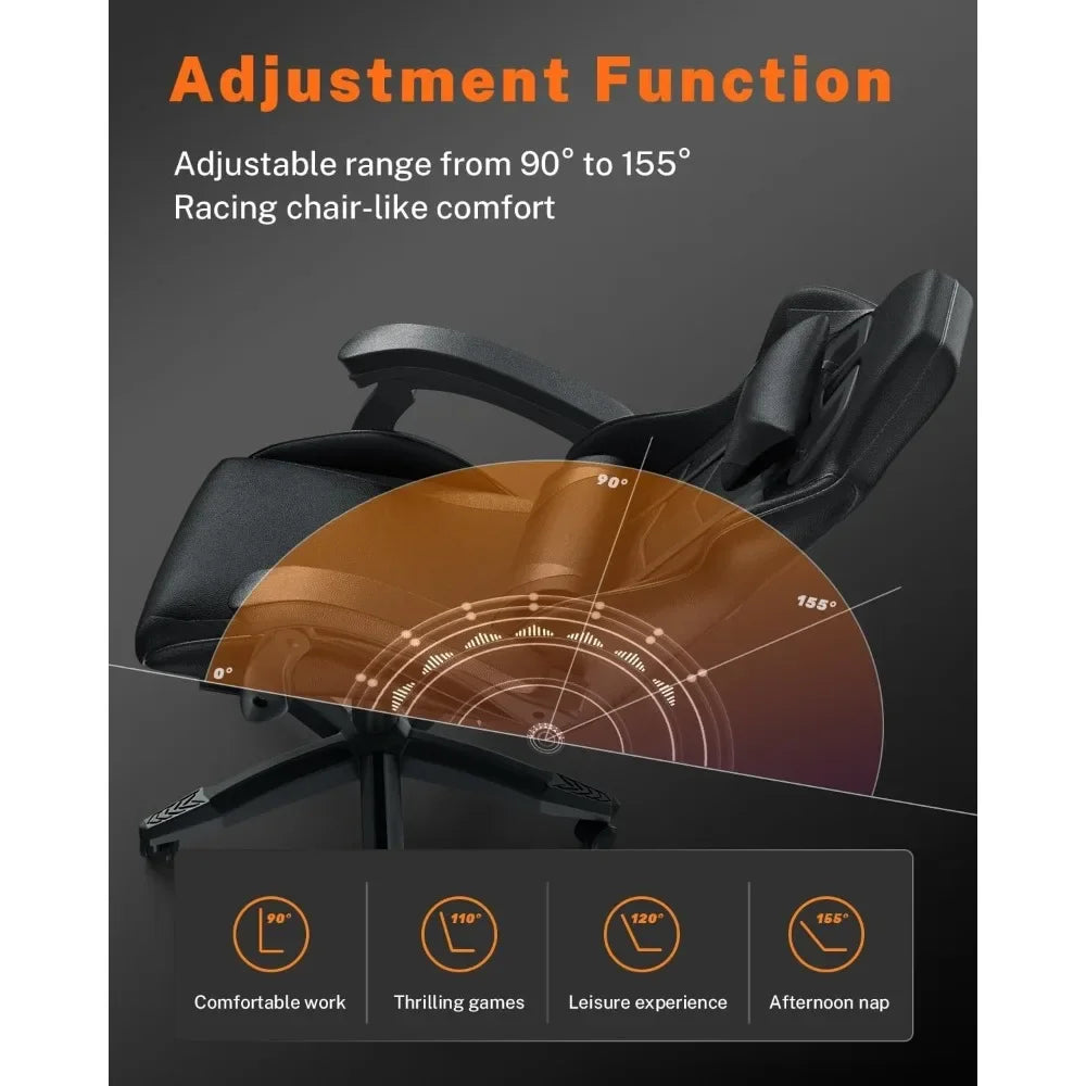 Ergonomic Gaming Chair with Footrest – Adjustable Height, Reclining Computer Chair with Lumbar & Headrest Support for Office or Gaming