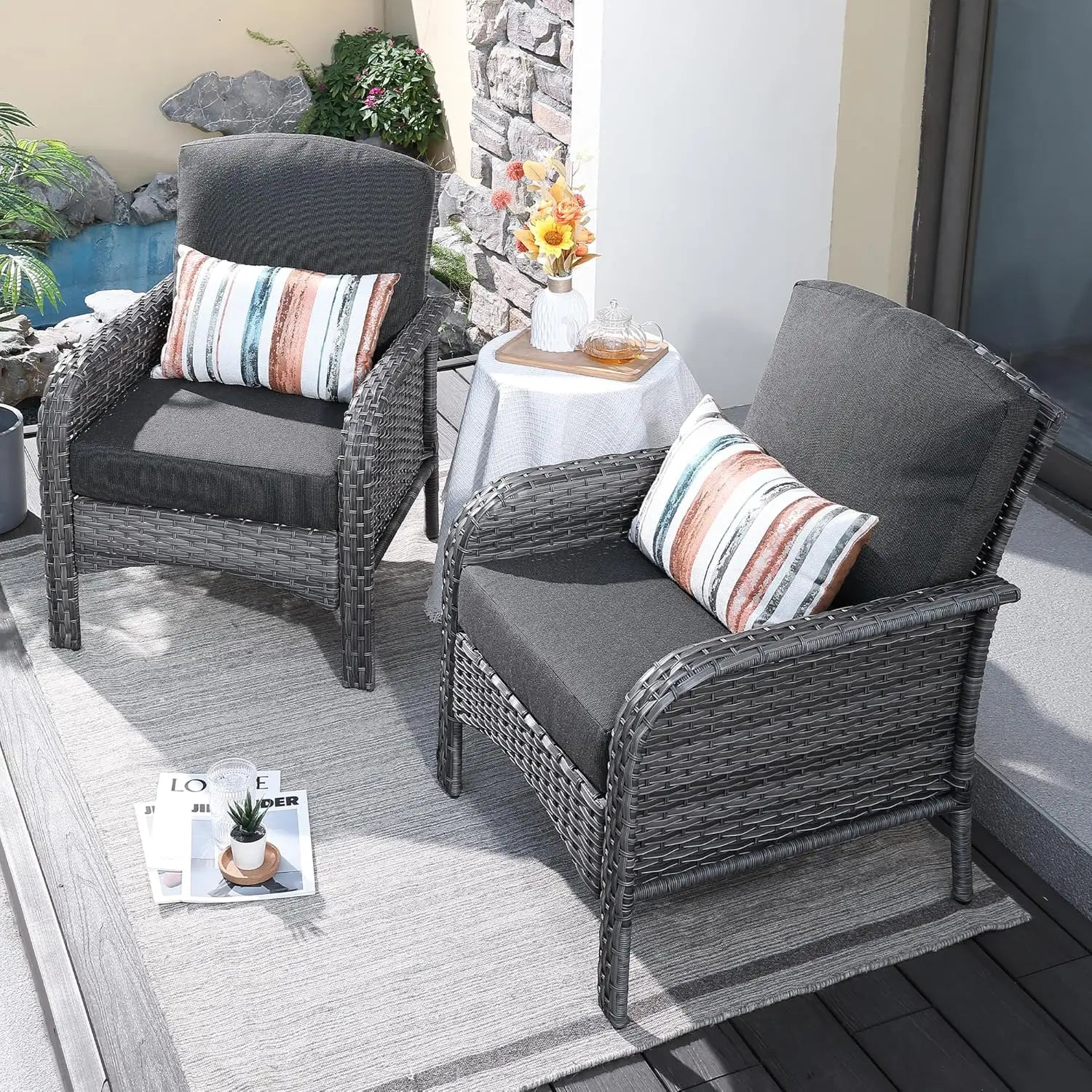 “2-Piece Patio Furniture Set – Outdoor Wicker Loveseat Sofa with High Back & Glass Coffee Table, All-Weather Rattan”