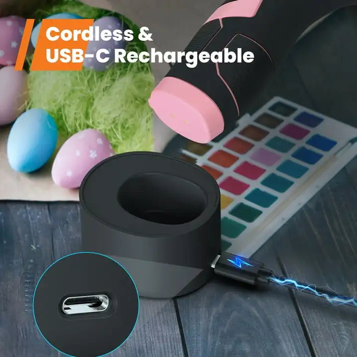 GOGONOVA Cordless Hot Glue Gun – USB-C Rechargeable, 15s Fast Preheat with 25 Mini Glue Sticks (Pink)