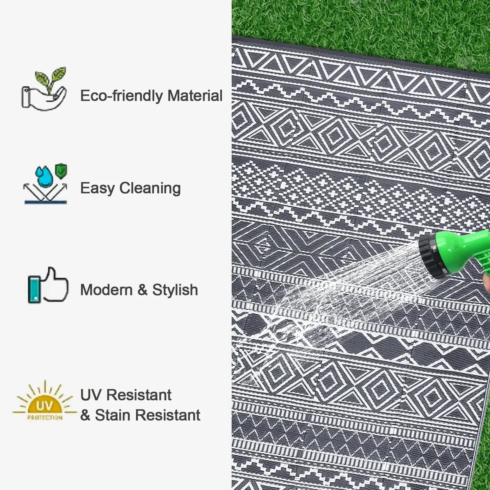 5x8 Outdoor Waterproof Reversible Patio Rug – Boho Plastic RV Camping Rug for Porch, Balcony, Backyard & Picnic