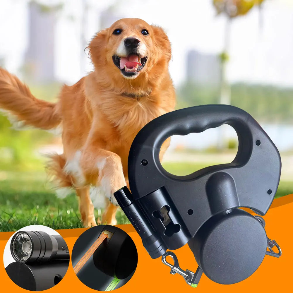 Double-Headed Retractable Dog Leash with LED Light – 360° Swivel Tangle-Free Lead for Small & Medium Dogs