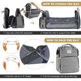 Foldable Bed Diaper Bag with Changing Station, Insulated Pocket & Large-Capacity Double-Shoulder Mommy Bag