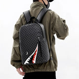 Plaid Shark Mouth Graphic Backpack for Men – Laptop School & College Travel Bag with Bold Street Style