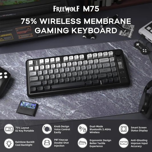 Attack Shark M75 Wireless Gaming Keyboard – Membrane with Knob, OLED Display & Gradient PBT Keycaps