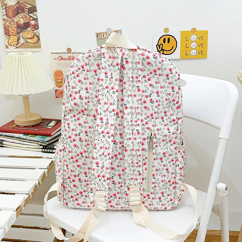 Floral Aesthetic Lightweight Laptop School Backpack – Nylon Fashion Bookbag for Teen Girls, Women & Kids