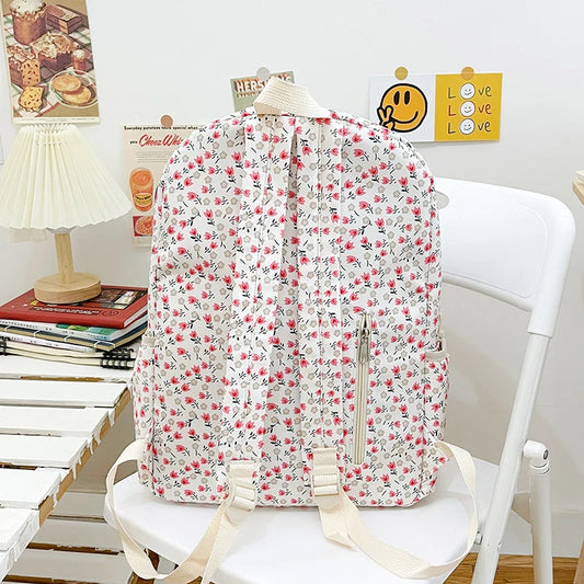 Floral Aesthetic Lightweight Laptop School Backpack – Nylon Fashion Bookbag for Teen Girls, Women & Kids
