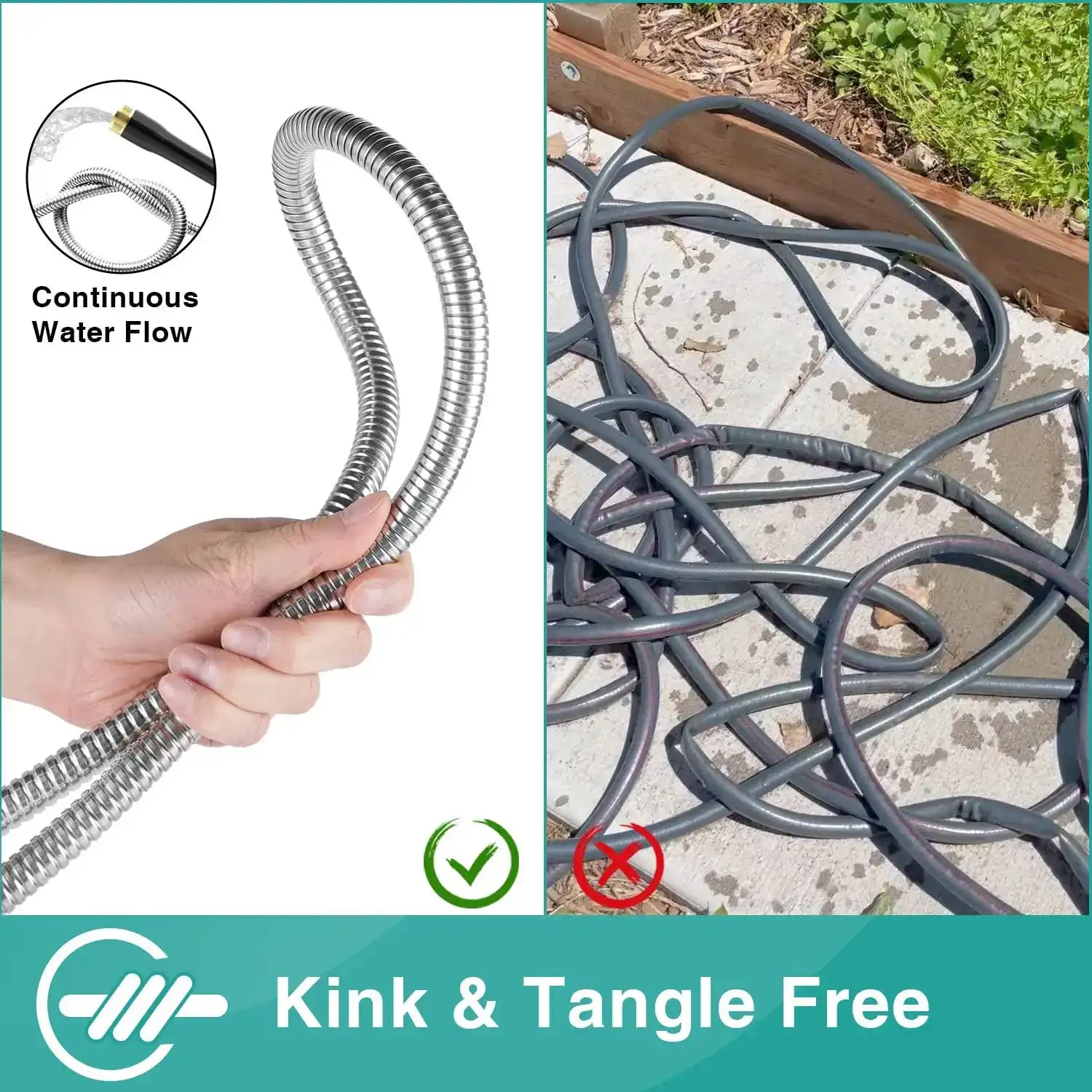 LEFRE Metal Garden Hose 25-100 ft – Leak-Proof Stainless Steel Water Hose with Spray Nozzle & ¾-in Fittings