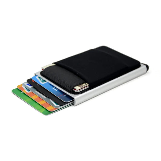 Slim Aluminum RFID Wallet – Automatic Pop-Up Credit Card Holder with Elastic Back Pouch 💳⚡