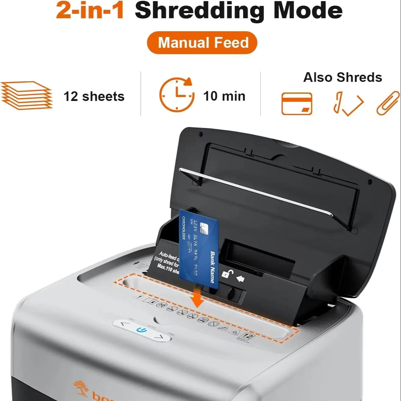 Bonsaii 110-Sheet Auto-Feed Micro-Cut Paper Shredder – Heavy Duty Office Shredder with 6-Gallon Large Waste Bin