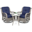 3-Piece Outdoor Wicker Patio Bistro Set – 360° Swivel Rocking Chairs with Cushions & Tempered Glass Table | Weather-Resistant Furniture Set