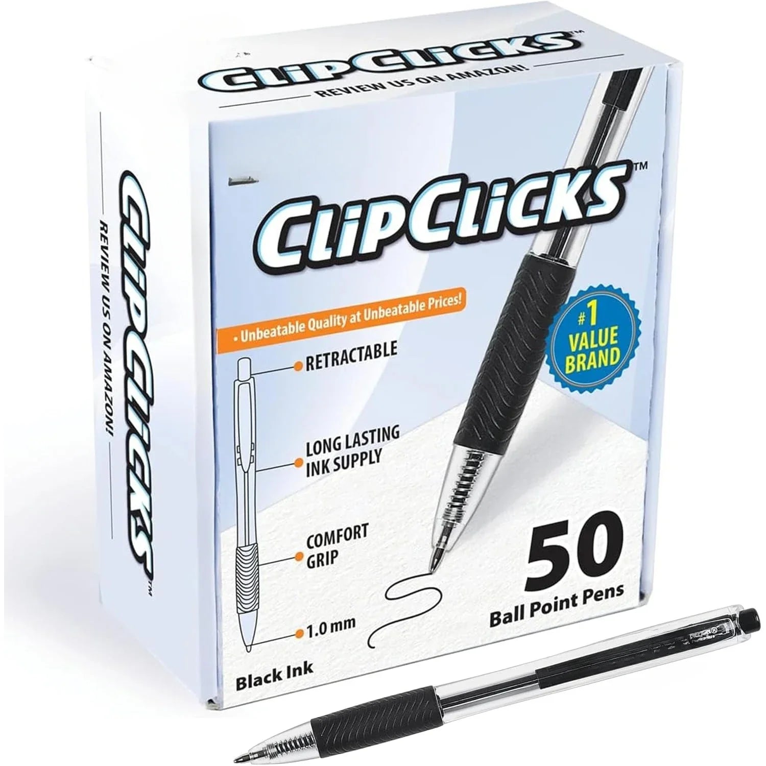 Retractable Ballpoint Pen Set – 1.0mm Midpoint Bulk Pack (50-Count) with Comfortable Grip – Black Ink ✒️🖤