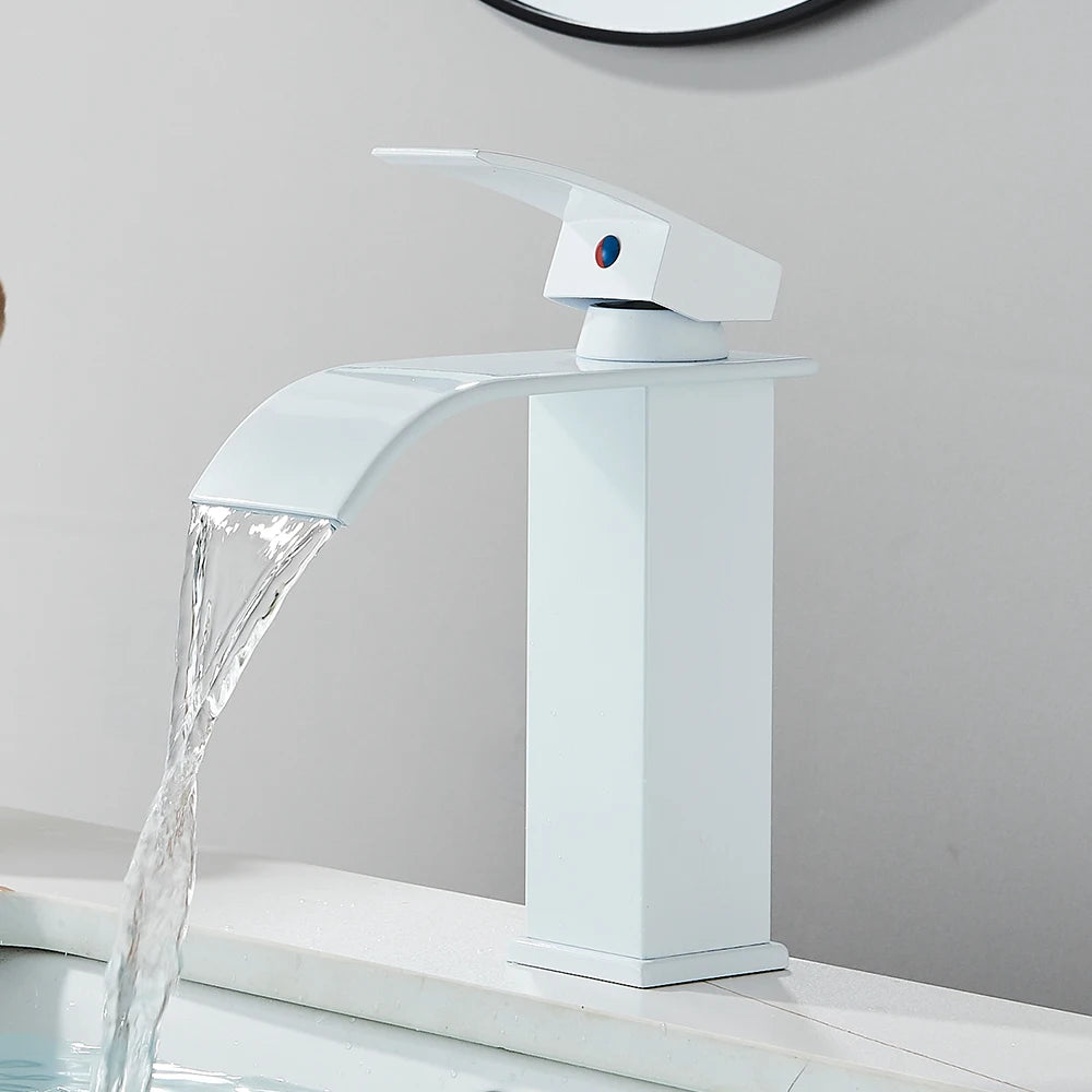 Matte Black Waterfall Basin Faucet – Deck‐Mounted Single Lever Brass Mixer Tap
