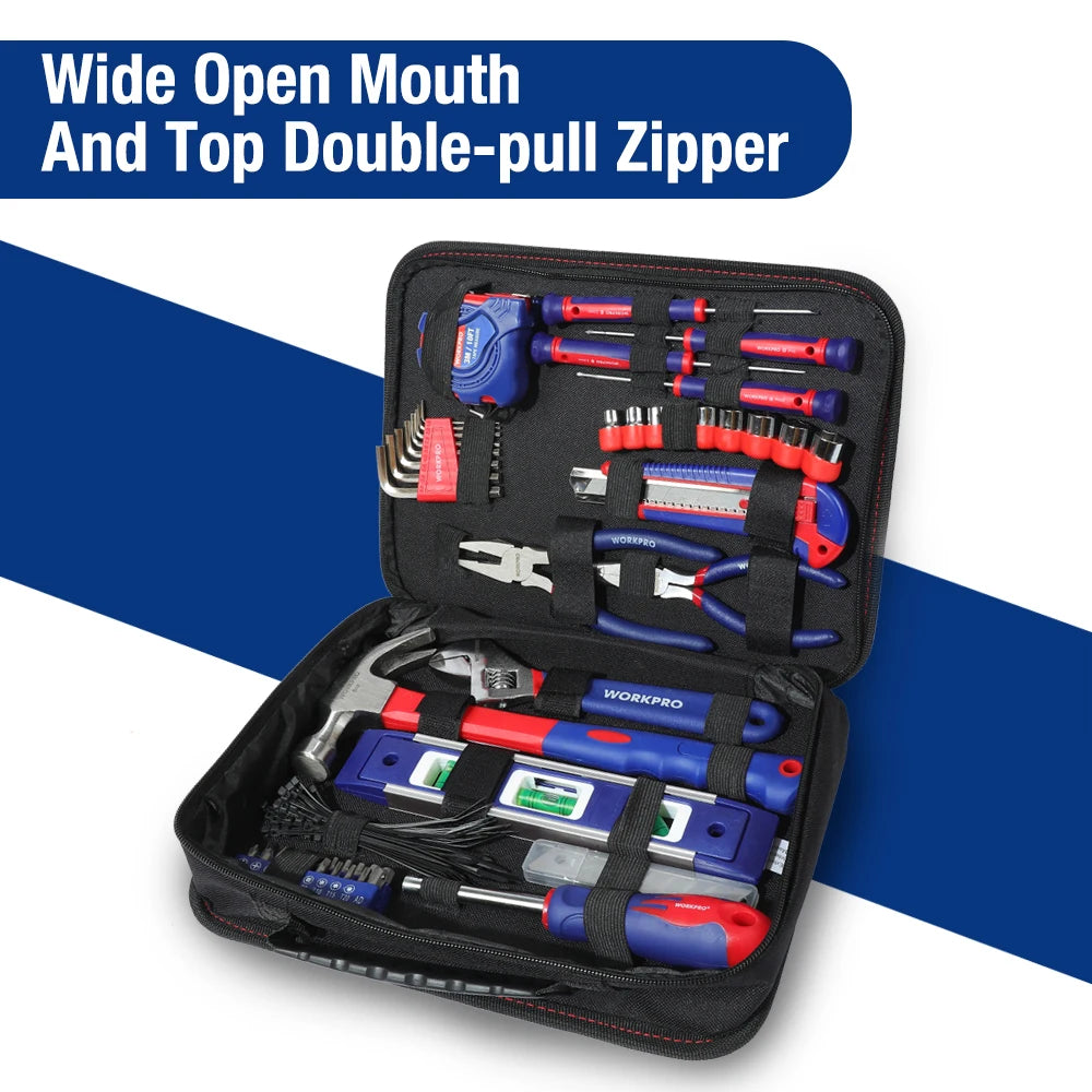 WORKPRO 100PCS Household Tool Set – Complete Home & Mechanic Kit with Pliers, Screwdrivers, Wrenches, Hammer & Utility Knife