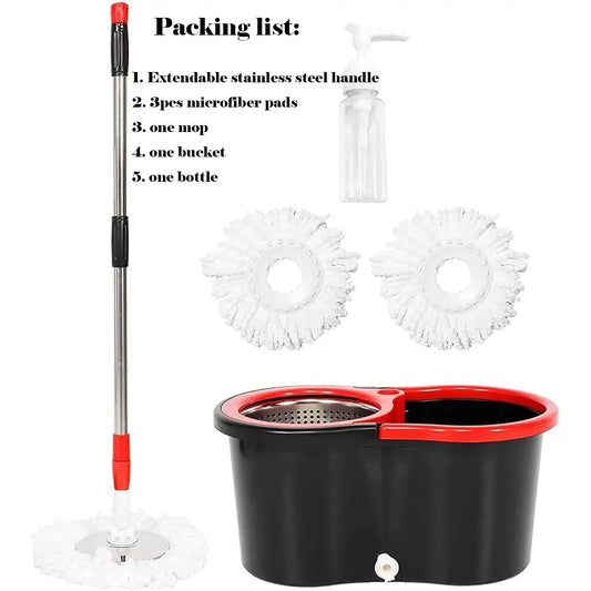 “360° Spin Mop & Bucket Set with Stainless Steel Wring System – Includes 3 Microfiber Heads