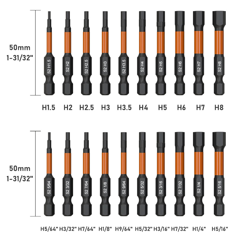 Impact Torx & Hex Bit Set – 3" & 6" T7–T40 Torx + H1.5–H8 Hex with CNC-Machined Tips