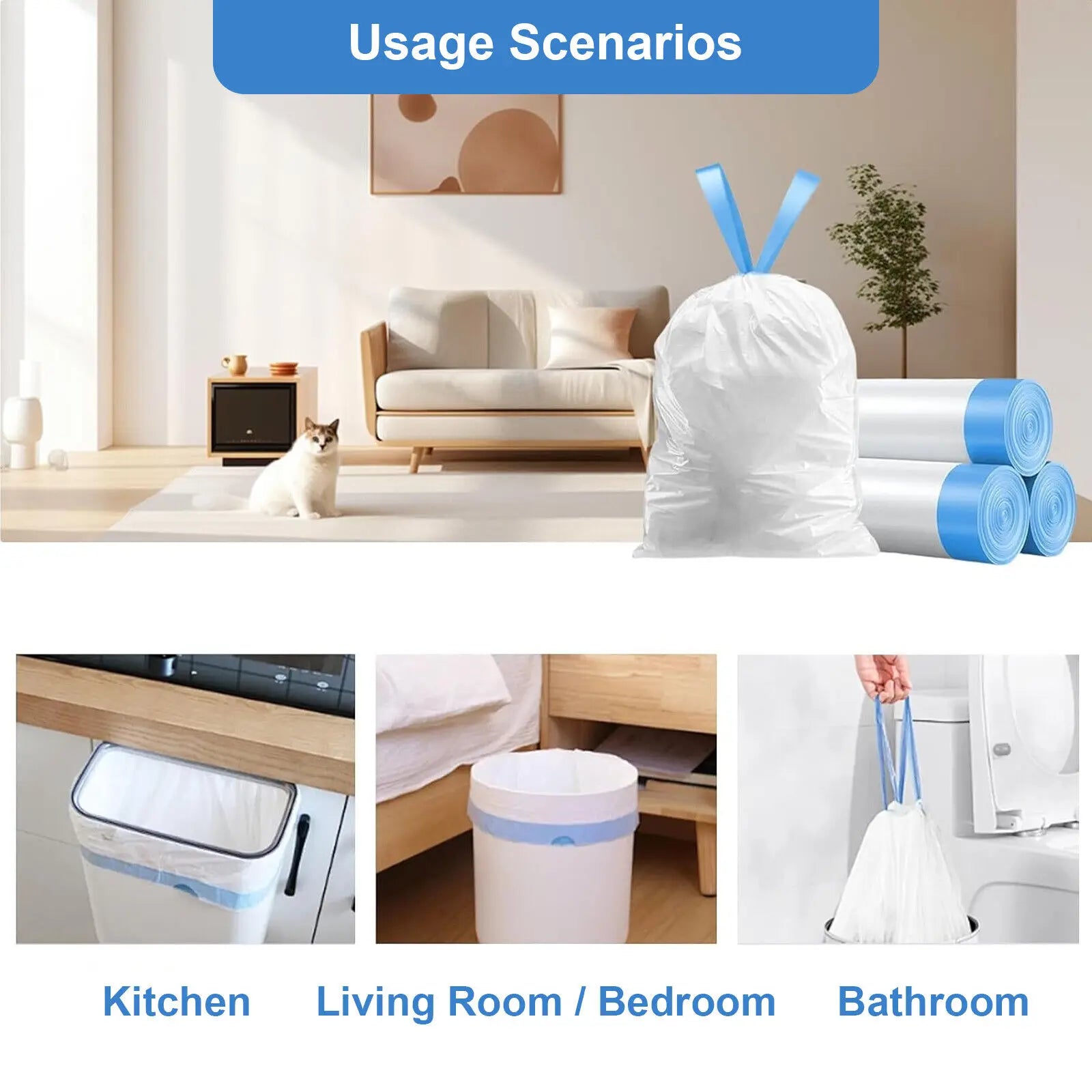 Biokats XXL Cat Litter Waste Bags – 4 Rolls (60 Count) Drawstring Liners for Self‑Cleaning Boxes