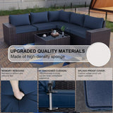 6-Piece Outdoor Patio Furniture Set – PE Wicker Rattan Sectional Sofa with Navy Blue Cushions | Modern Patio Conversation Set