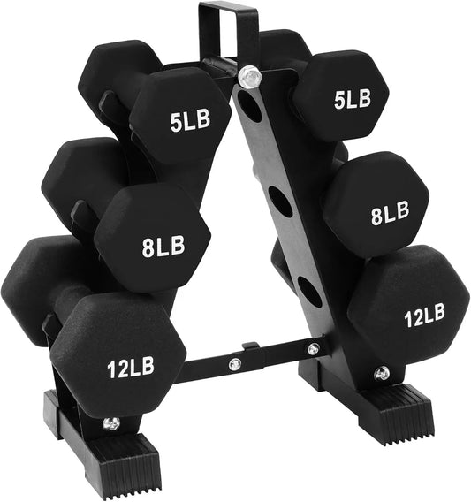 50LB Neoprene Dumbbell Set with Stand – 3 Pairs of Anti-Slip Hand Weights for Home Gym (Black)