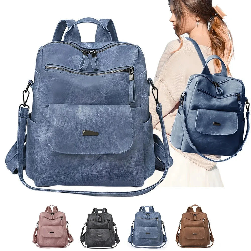 Women’s PU Leather Backpack Purse – Fashion Handbag Shoulder Bag for Daily Wear, Travel & Casual Outfits (Blue)