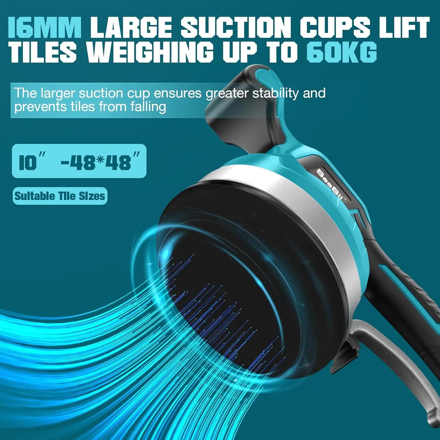 Seesii 12-Speed Tile Laying Machine – Cordless 160mm Large Suction Tile Vibration & Leveling Tool