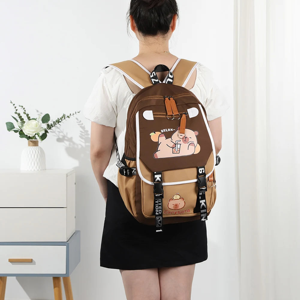 Capybara Laptop Backpack – Fun School Rucksack with 1 Main Compartment