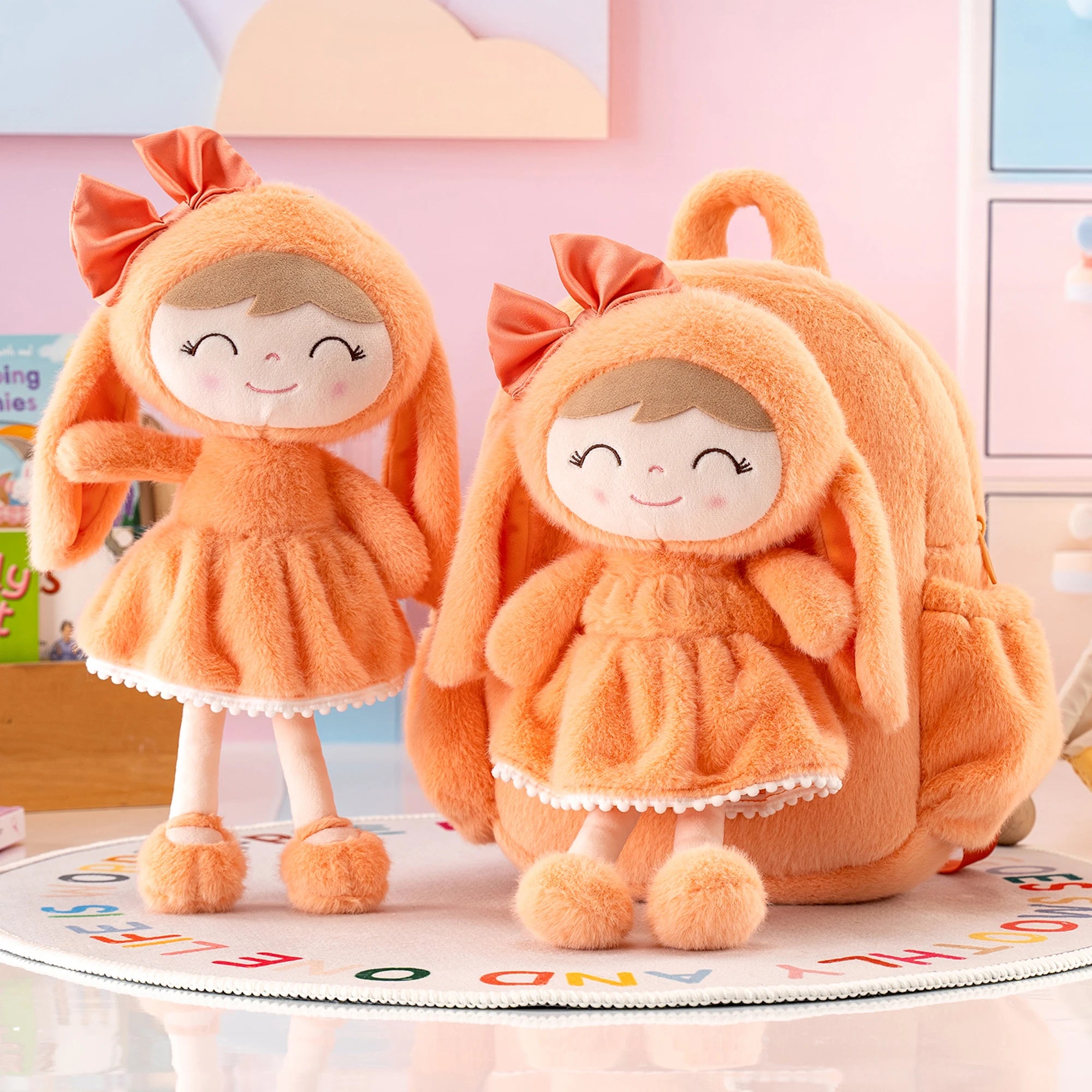 Gloveleya Snow Plush Rabbit Backpack – Orange Edition | Soft Animal Baby Bag for Toddlers & Baby Shower Gift